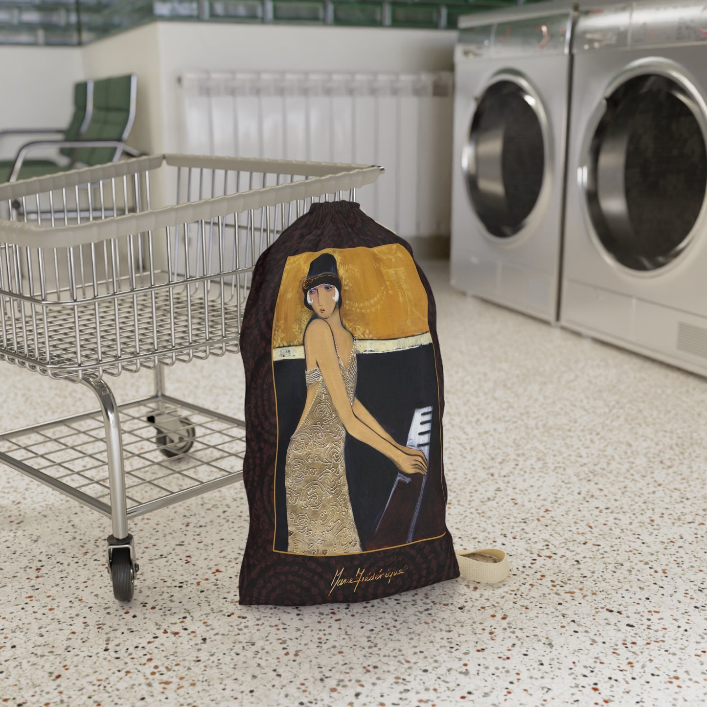 Vintage Jazz Pianist Laundry Bag —Designer Travel & Laundry Storage by artist Marie Frederique