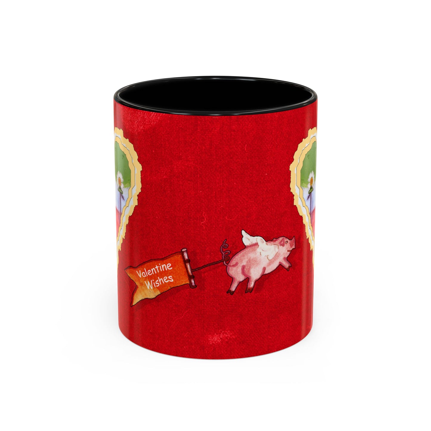 Valentine Watermelon wishes with flying pig - Accent Coffee Mug (11, 15oz) by artist Marie Frederique