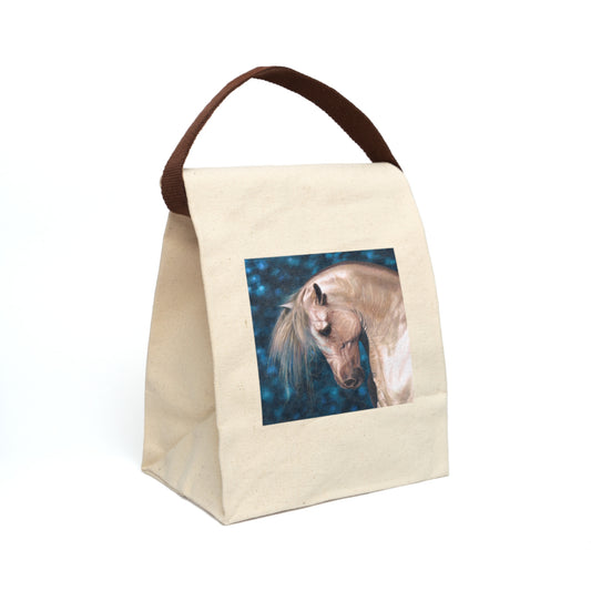 CTS Blonde horse on blue background - Canvas Lunch Bag With Strap