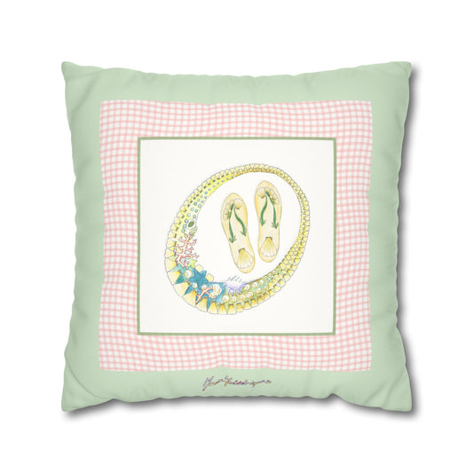 Pastel Vacation necklace and flip flops Faux Suede Pillow Cover by artist Marie Frederique
