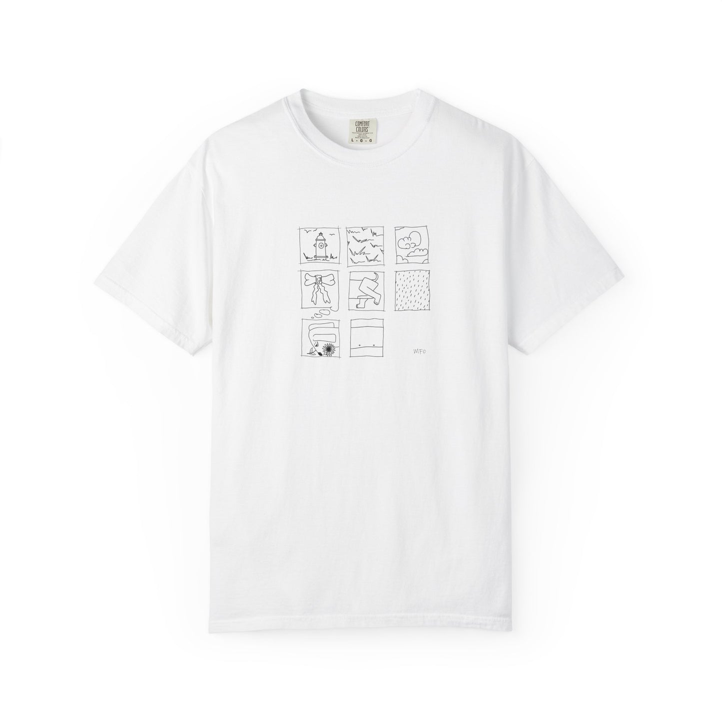 Dachshund Graphic T-Shirt — Minimalist Nine-Panel Illustration Tee by artist Marie Frederique