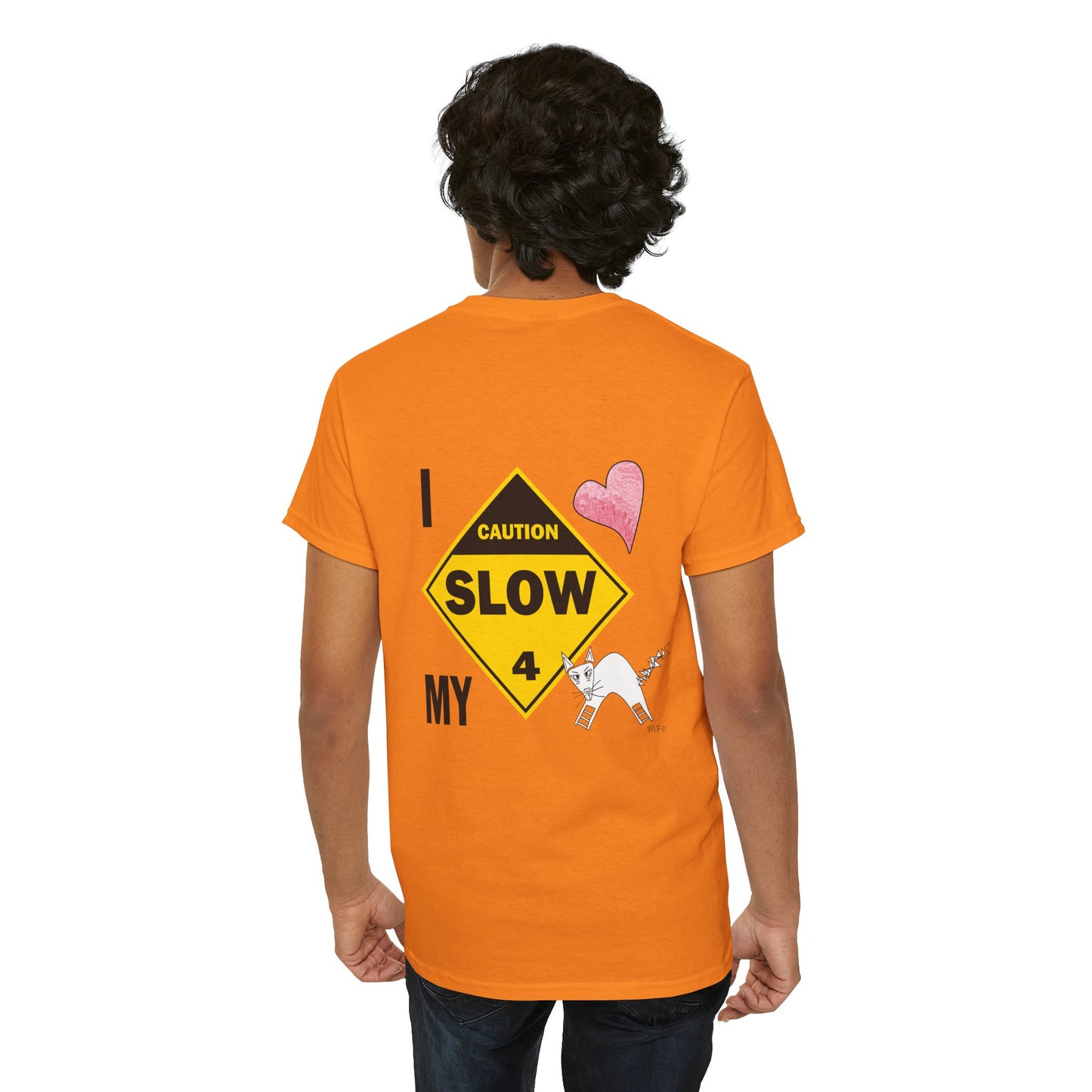 Slow, Caution - I love my cat, Tee Unisex Heavy Cotton Tee by artist Marie Frederique