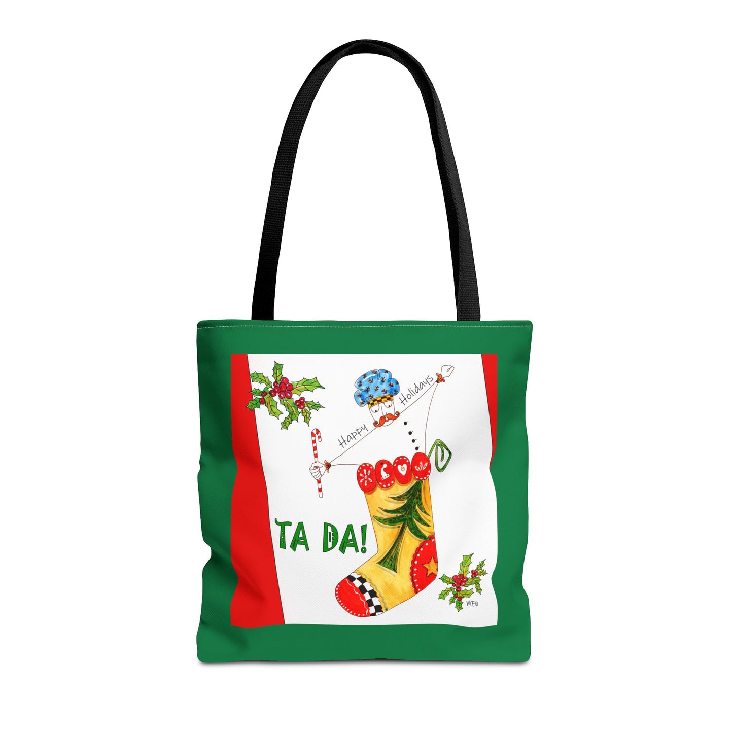 Christmas Stocking Tote Bag – 'Ta Da!' Holiday Gift & Shopping Tote by artist Marie Frederique