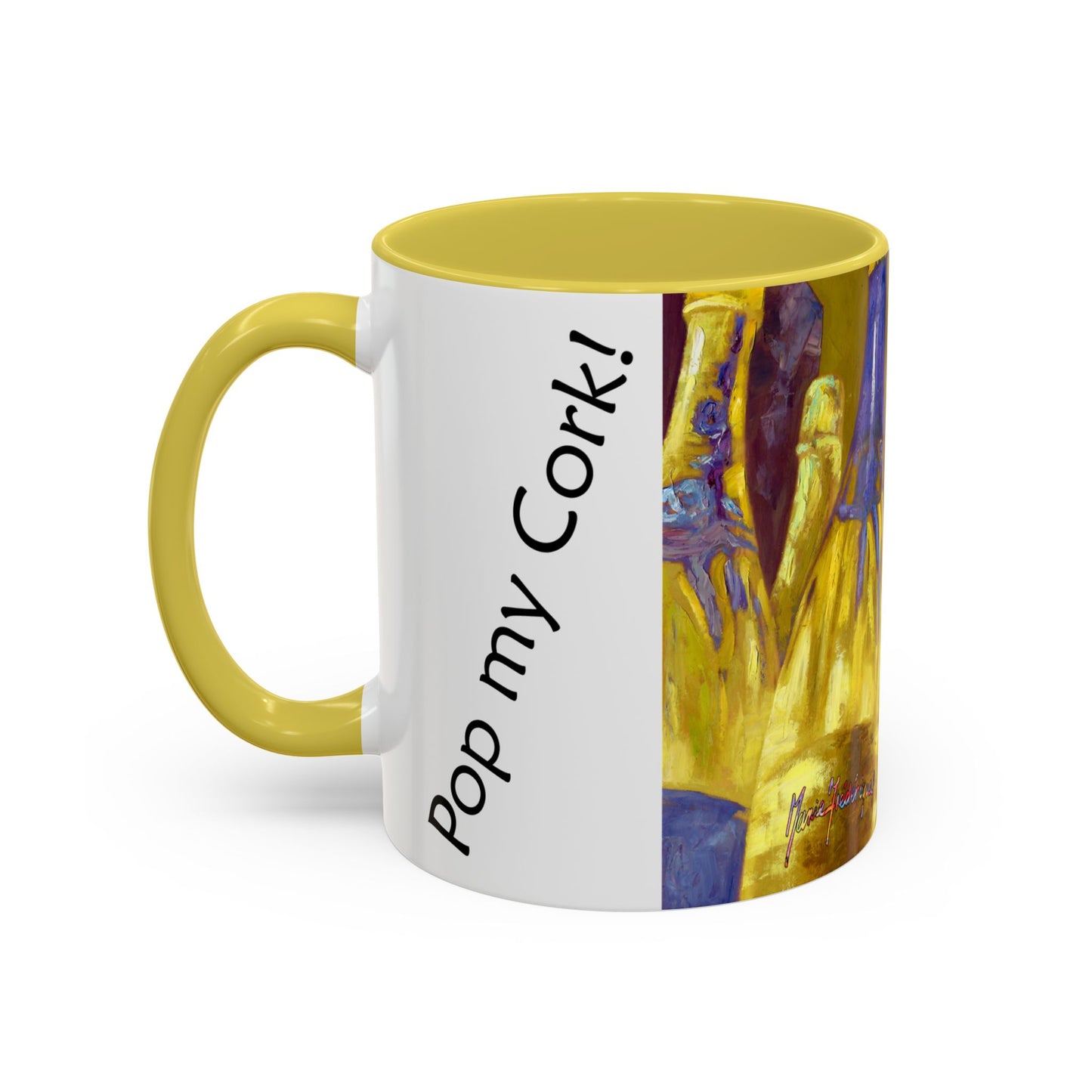 Celebration Pop my Cork! Colorful Mugs (11oz, 15oz) by artist Marie Frederique