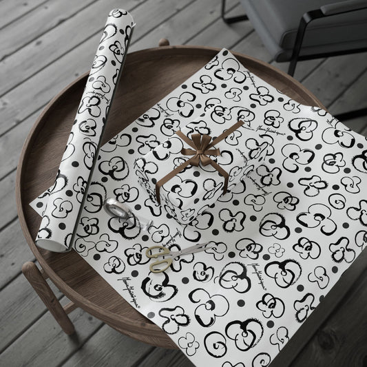 Floral Doodle brush Wrapping Paper Roll — Black & White Pattern by artist Marie Frederique
