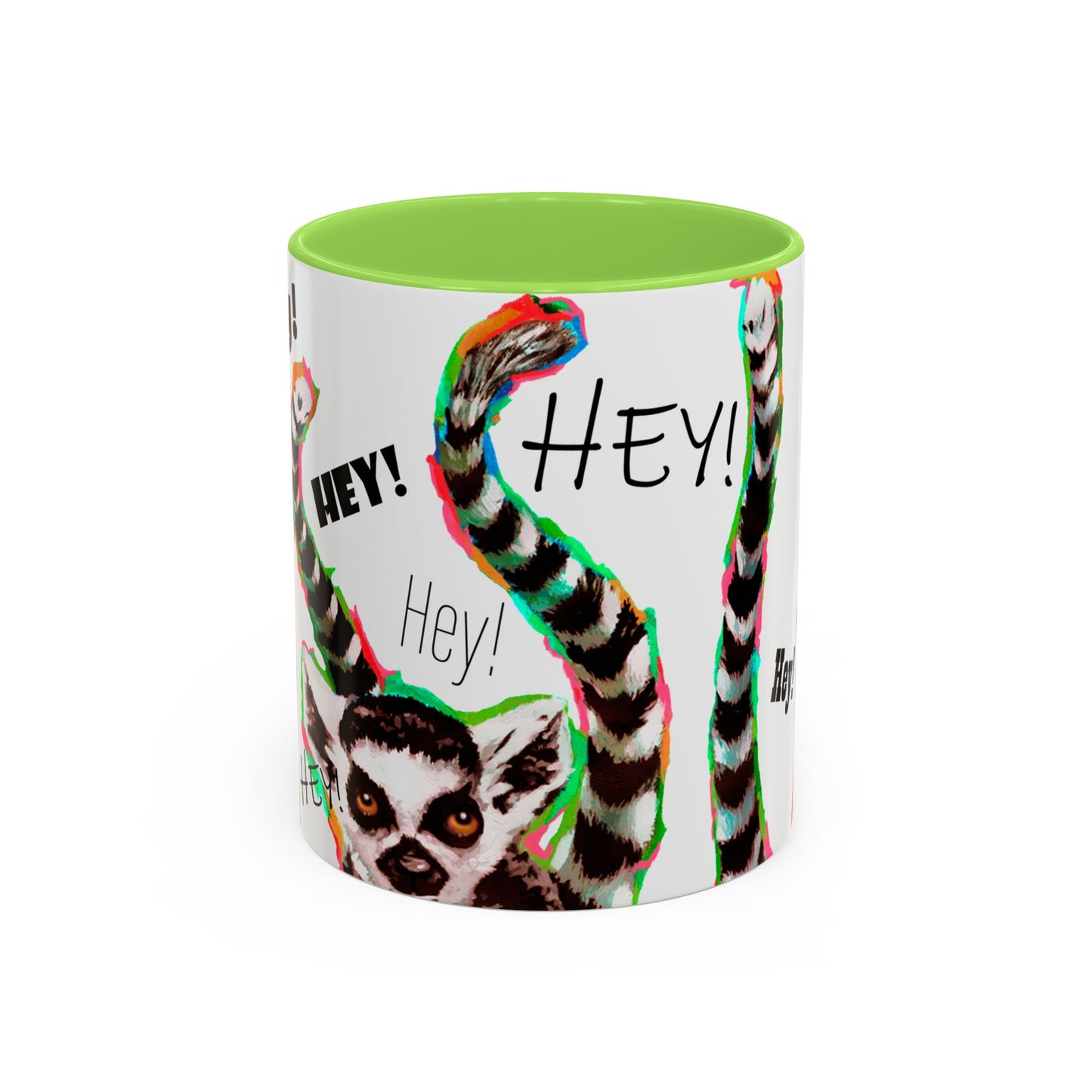 Lemurs from Madagascar scrambling to say "Hey!" - Colorful Mug by Artist Marie Frederique