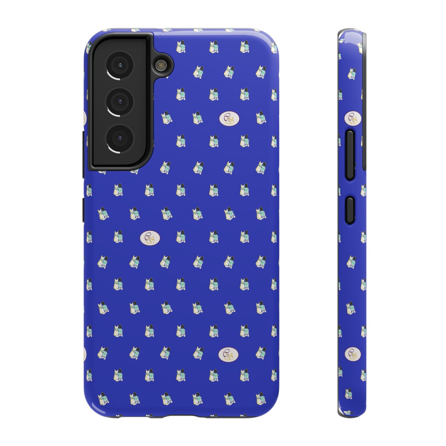 CTS Blue - repeat pattern boy and dog, Impact-Resistant Phone Cases by artist Marie Frederique