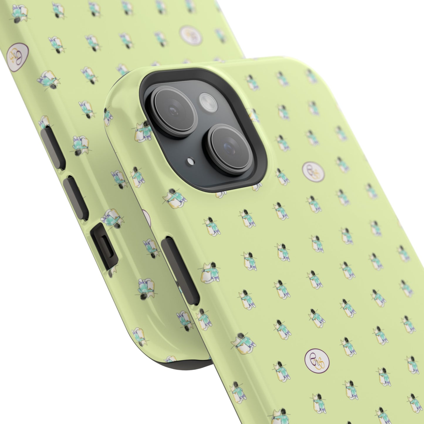 CTS Light Green - repeat pattern boy and dog, Impact-Resistant Phone Cases by artist Marie Frederique