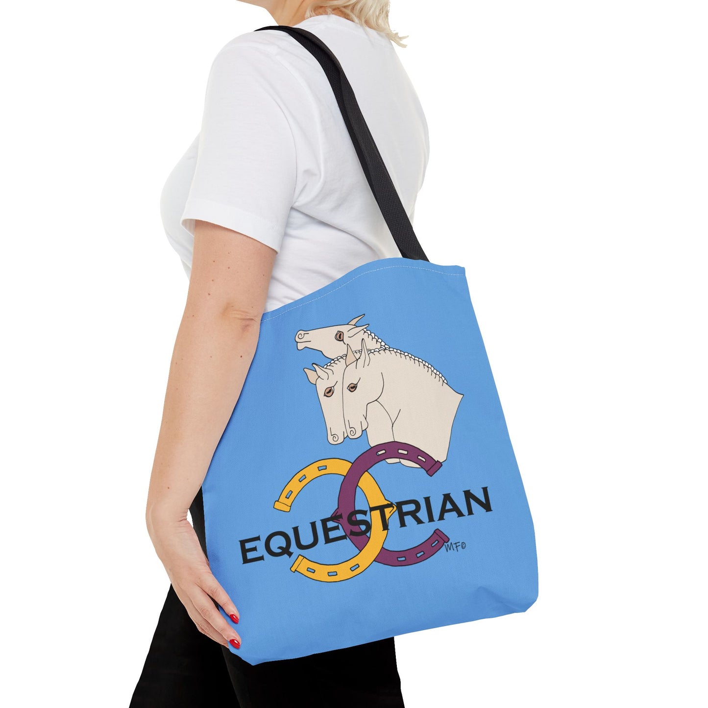 EQUESTRIAN CTS, Light Blue Tote Bag in 3 sizes and black or beige handles by artist Marie Frederique