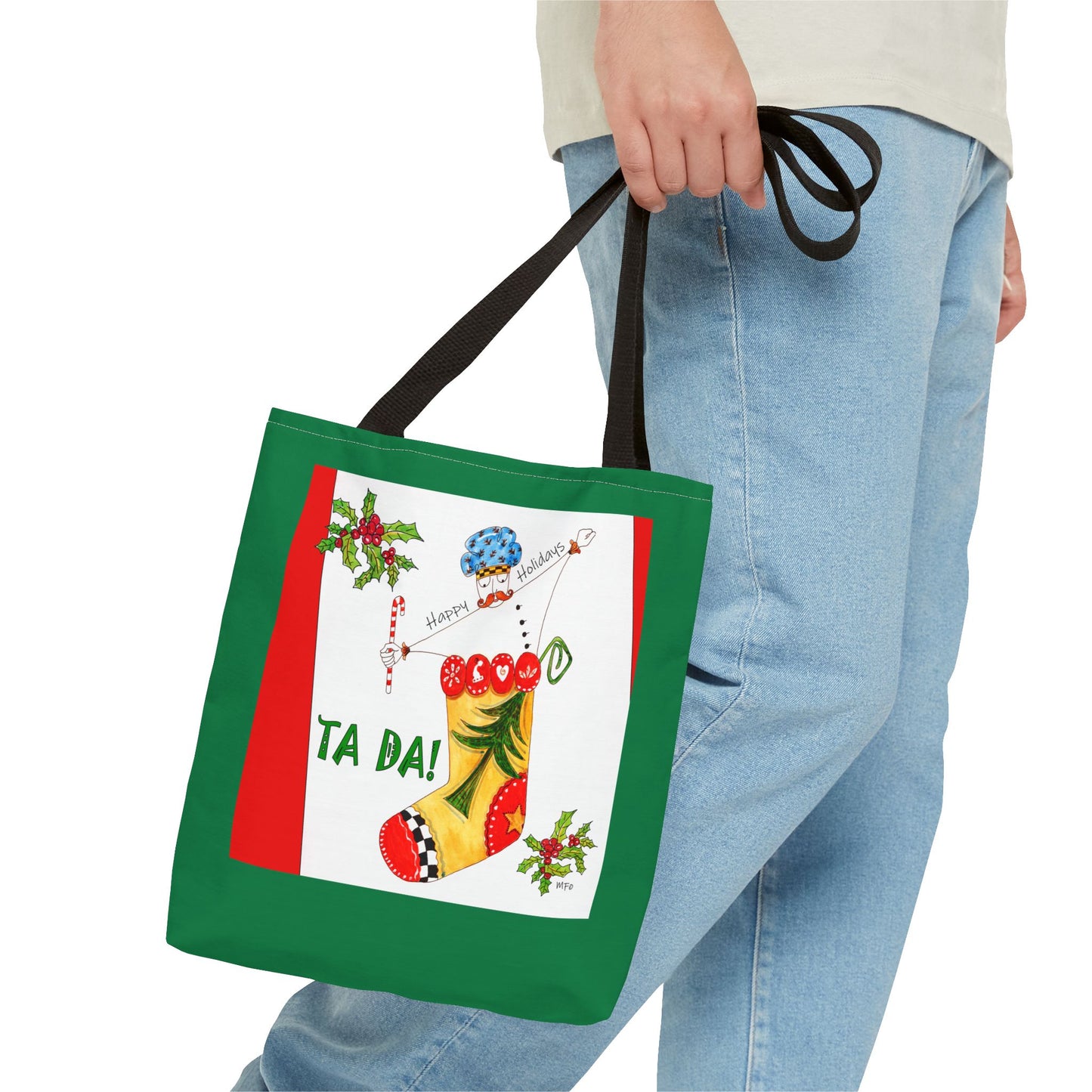 Christmas Stocking Tote Bag – 'Ta Da!' Holiday Gift & Shopping Tote by artist Marie Frederique