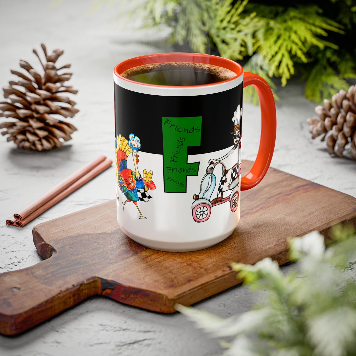 Colorful WTF Holiday Mugs by artist Marie Frederique