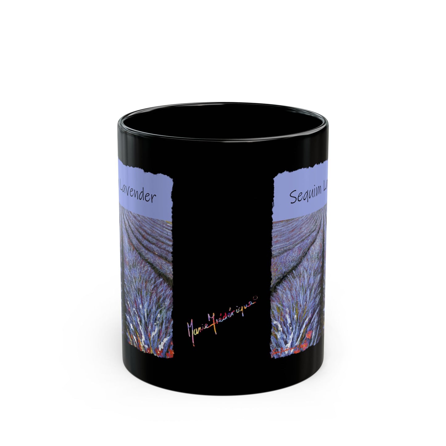 Lavender Field, Sequim - Black Mug (11oz, 15oz) by artist Marie Frederique