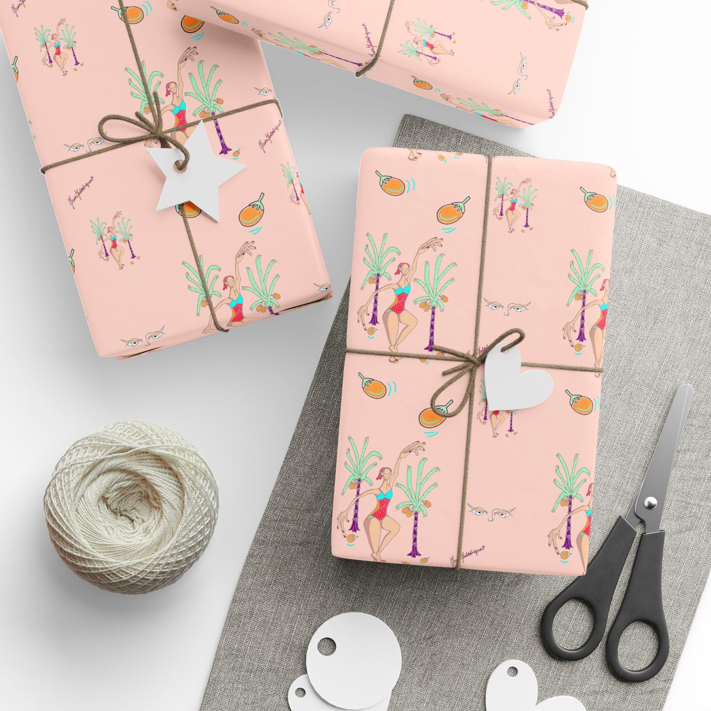 Party Pink Wrapping Paper Roll — Cute Tropical Dancer Pattern Gift Wrap by artist Marie Frederique