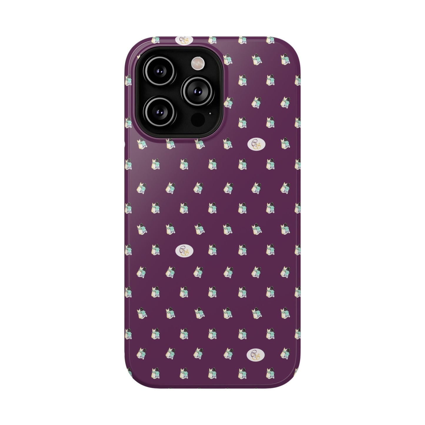 CTS Purple - repeat pattern boy and dog, Impact-Resistant Phone Cases by artist Marie Frederique