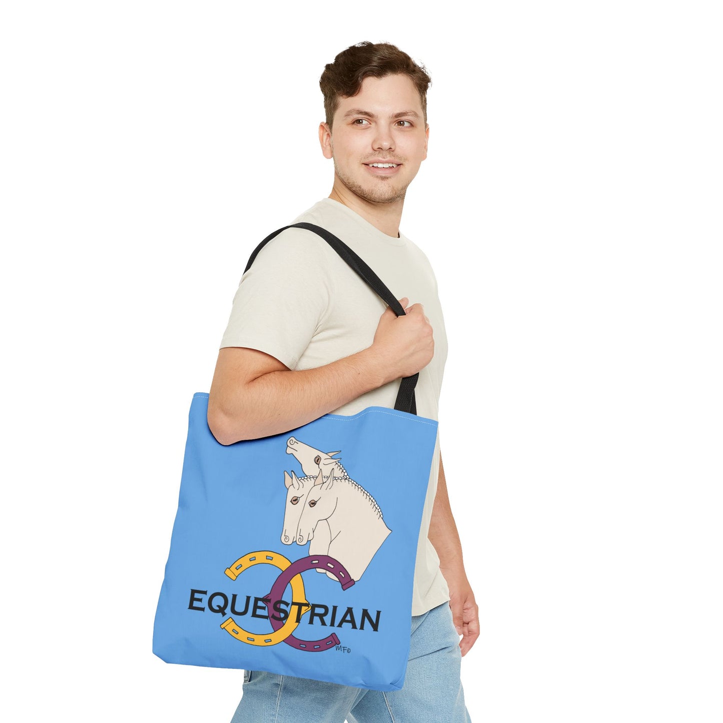 EQUESTRIAN CTS, Light Blue Tote Bag in 3 sizes and black or beige handles by artist Marie Frederique