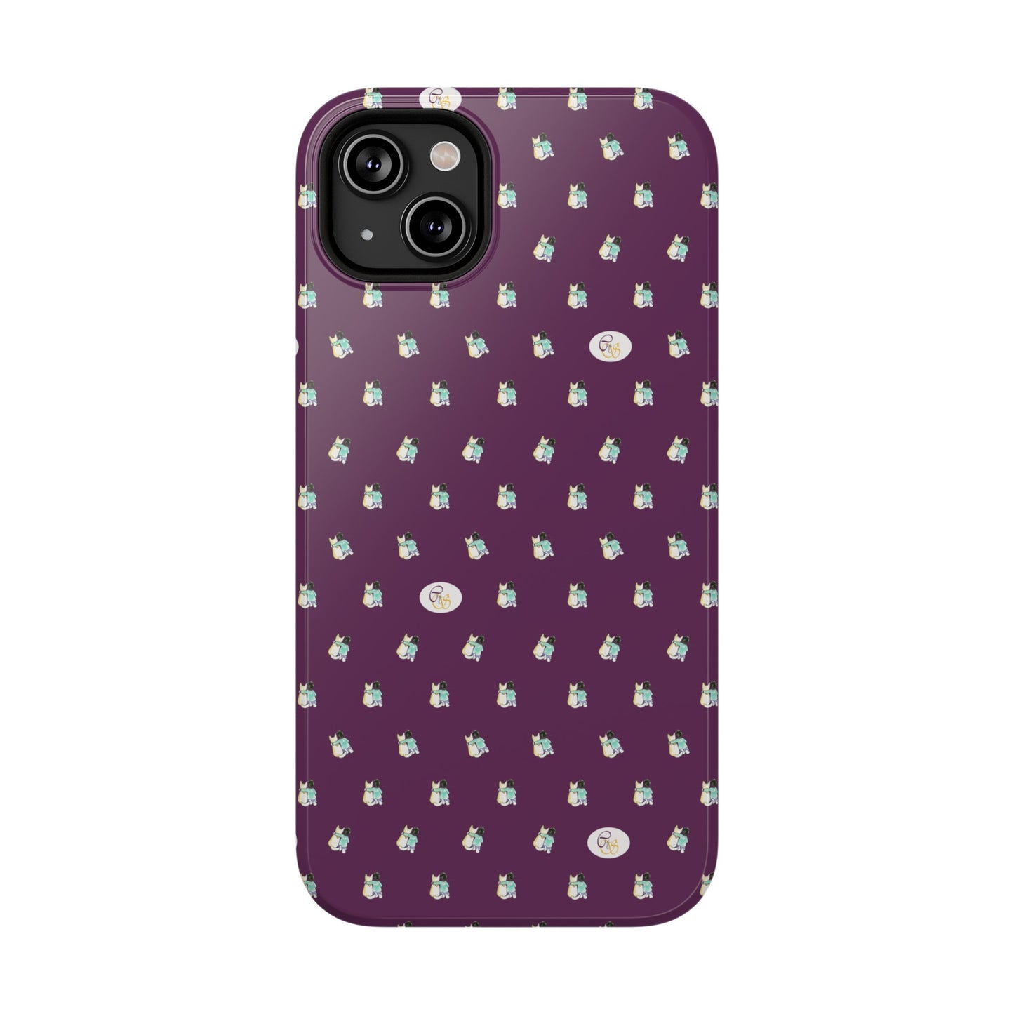 CTS Purple - repeat pattern boy and dog, Impact-Resistant Phone Cases by artist Marie Frederique