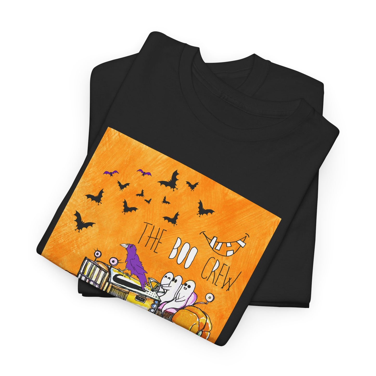 Halloween Tractor, meet the BOO Crew, Unisex Heavy Cotton Tee by artist Marie Frederique