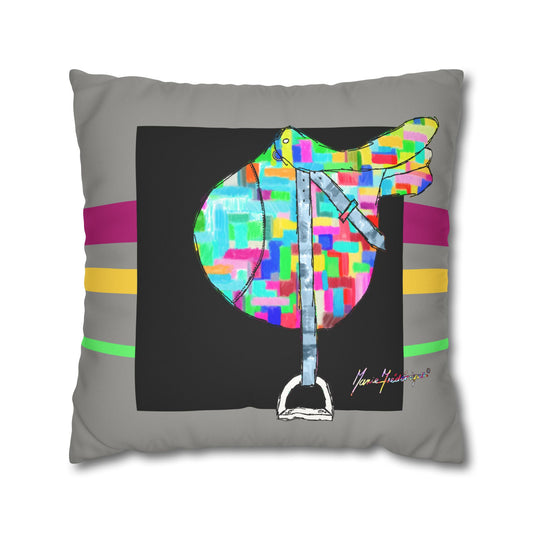 Equestrian Color block Saddle, Faux Suede Pillow cover by artist Marie Frederique