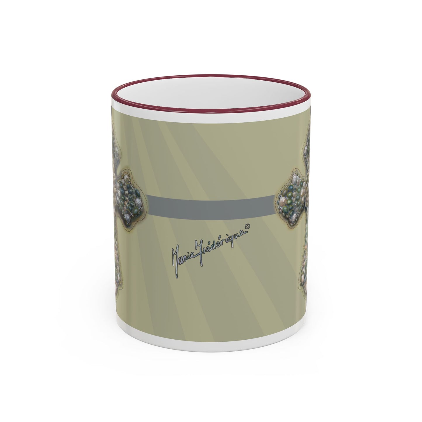 Embellished Inspirational Cross Accent Rim Mug — 'Keep the Faith' Coffee Cup (11oz, 15oz) by artist Marie Frederique