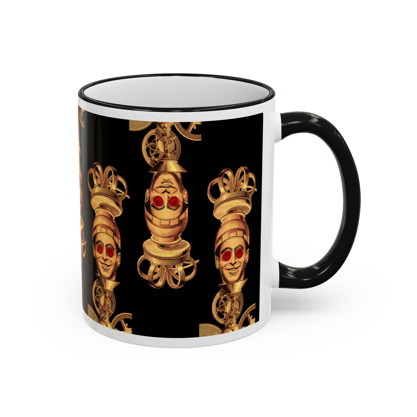 Gold Skull Pattern Accent Rim Mug – Gothic Baroque Coffee Cup by artist Marie Frederique