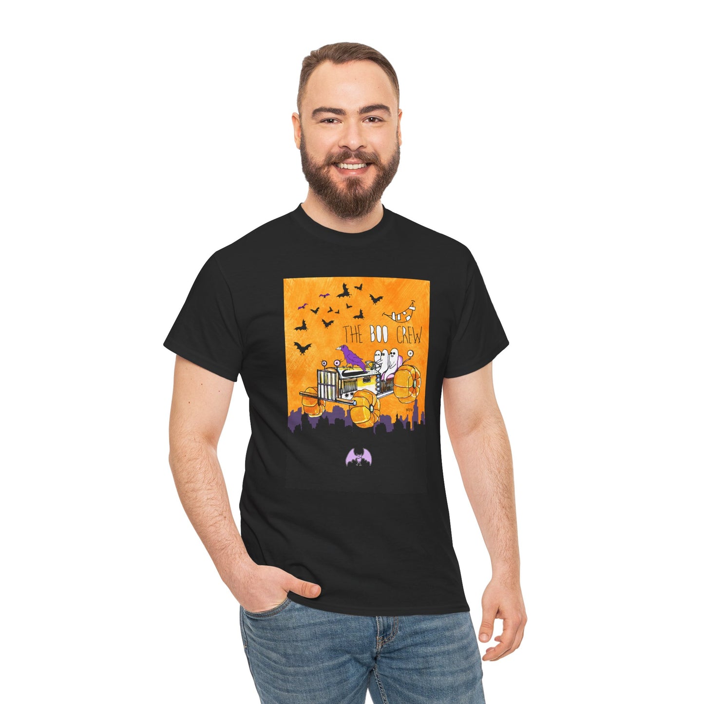 Halloween Tractor, meet the BOO Crew, Unisex Heavy Cotton Tee by artist Marie Frederique