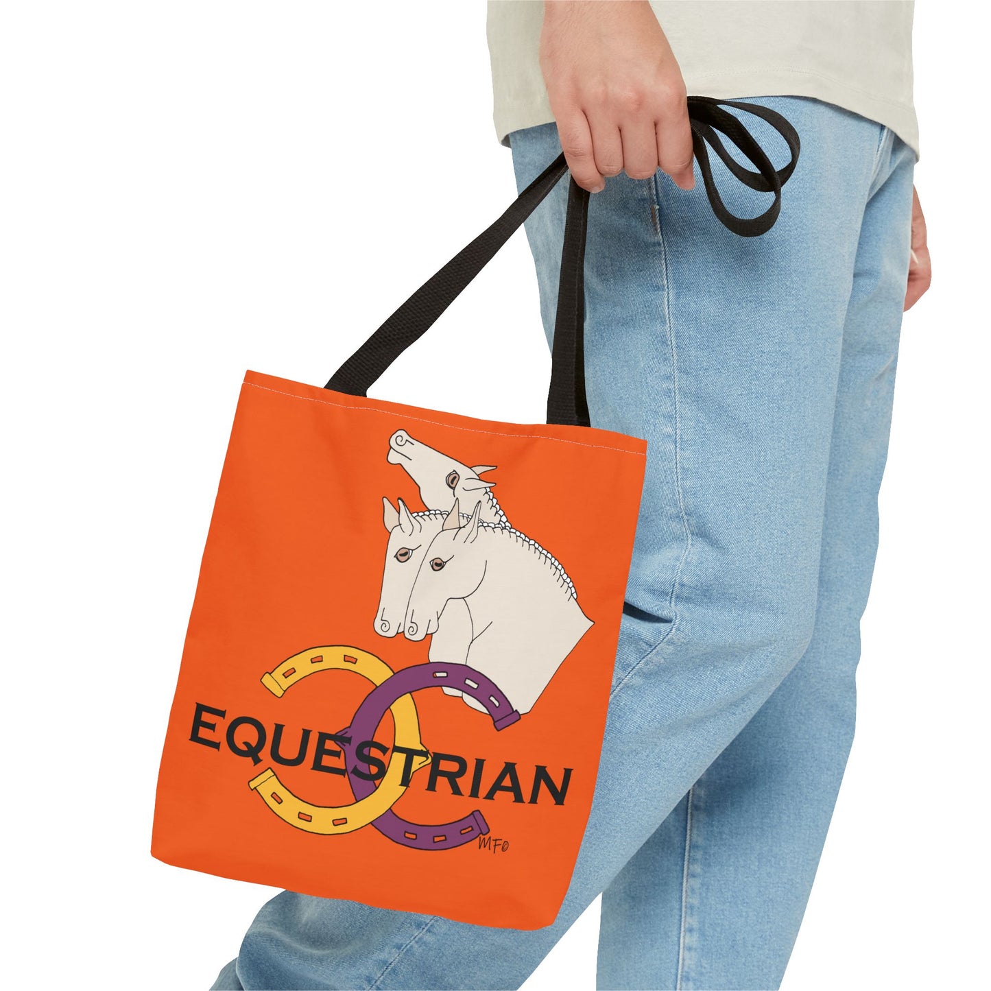 EQUESTRIAN CTS, Orange Tote Bag in 3 sizes and black or beige handles by artist Marie Frederique