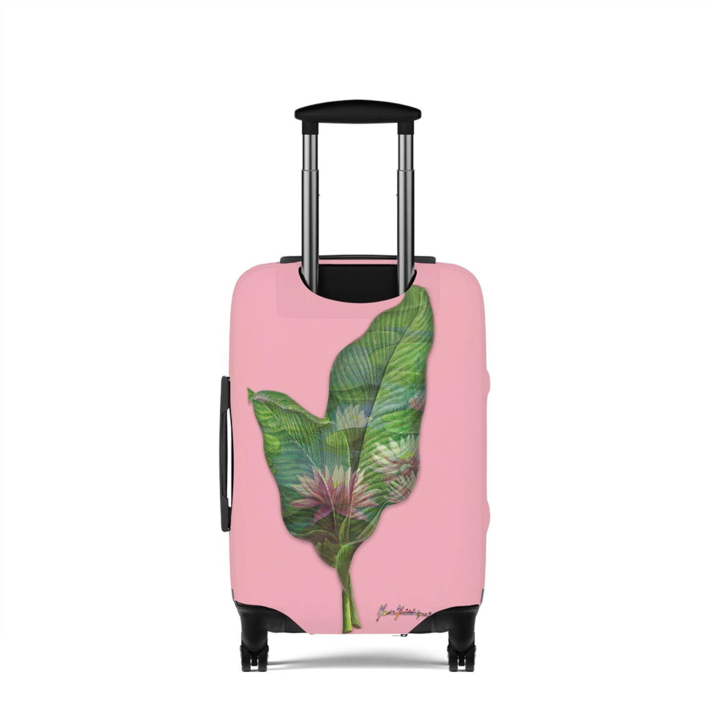 Luggage Cover, Pink lotus flower on pink background by artist Marie Frederique