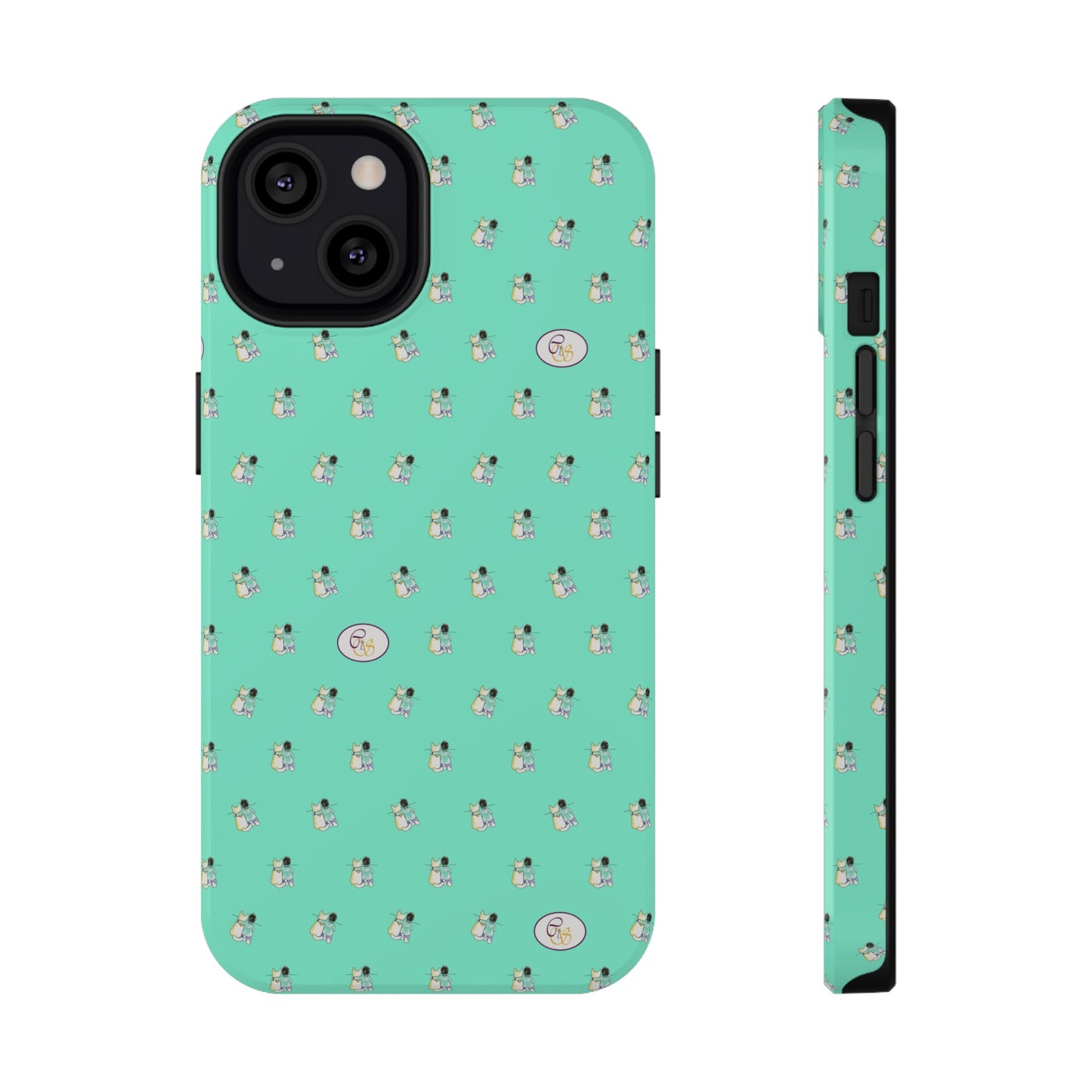 CTS Aqua - repeat pattern boy and dog, Impact-Resistant Phone Cases by artist Marie Frederique