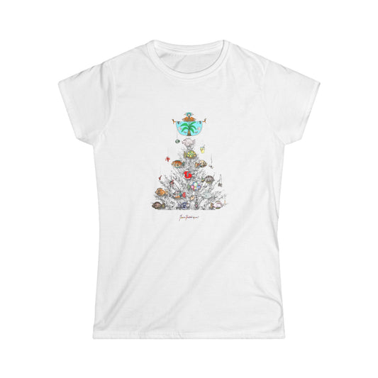 Beachy Palm Tree Christmas Tee — Fishing Holiday Tree Ornaments Women’s T-Shirt by artist Marie Frederique