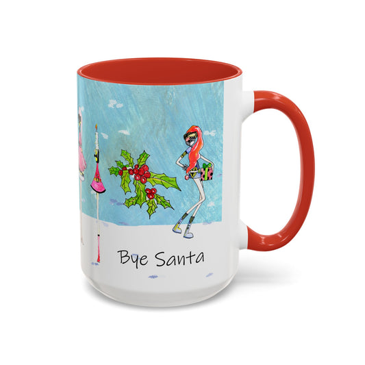 Christmas Accent Coffee Mug (11, 15oz) Bye Santa, by artist Marie Frederique