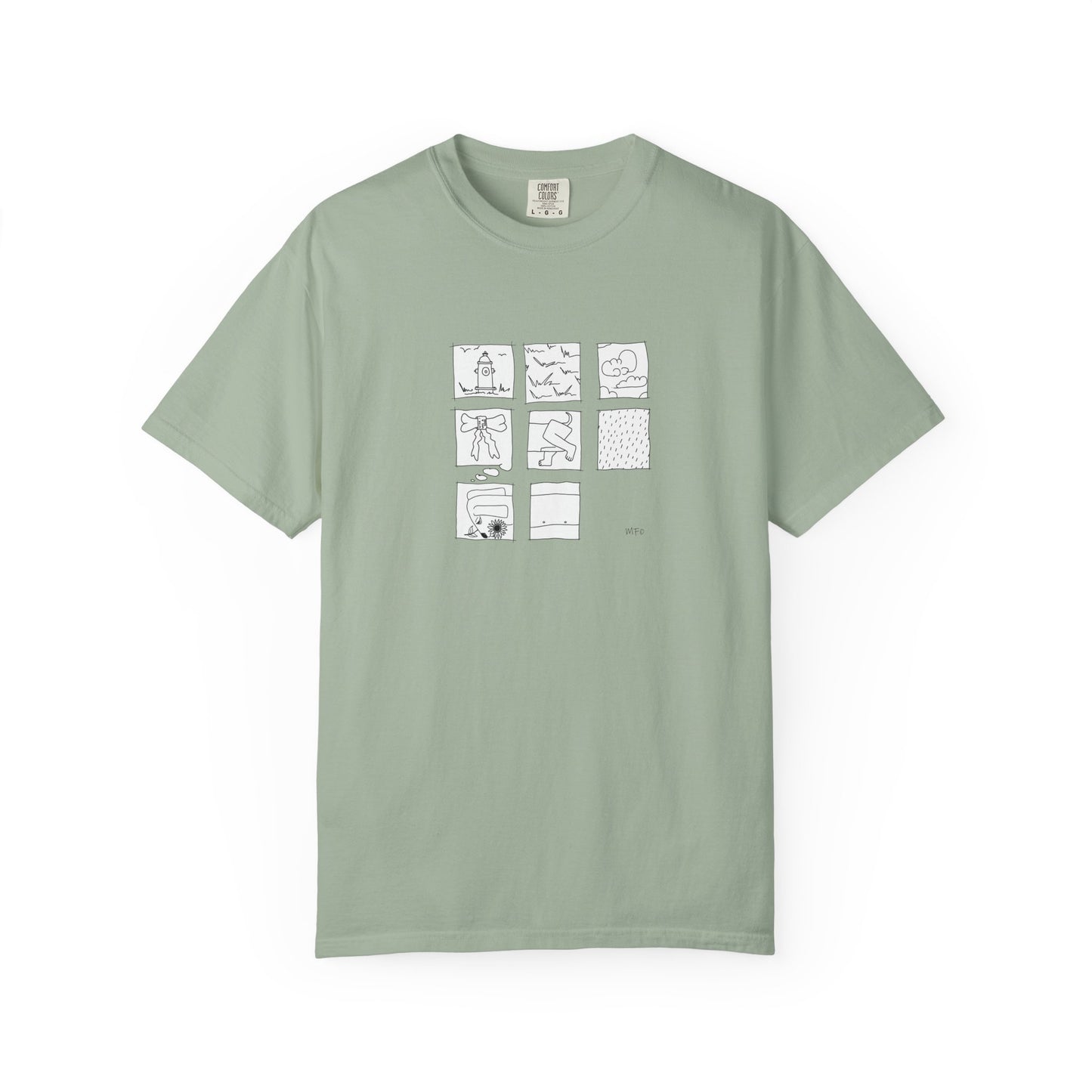 Dachshund Graphic T-Shirt — Minimalist Nine-Panel Illustration Tee by artist Marie Frederique