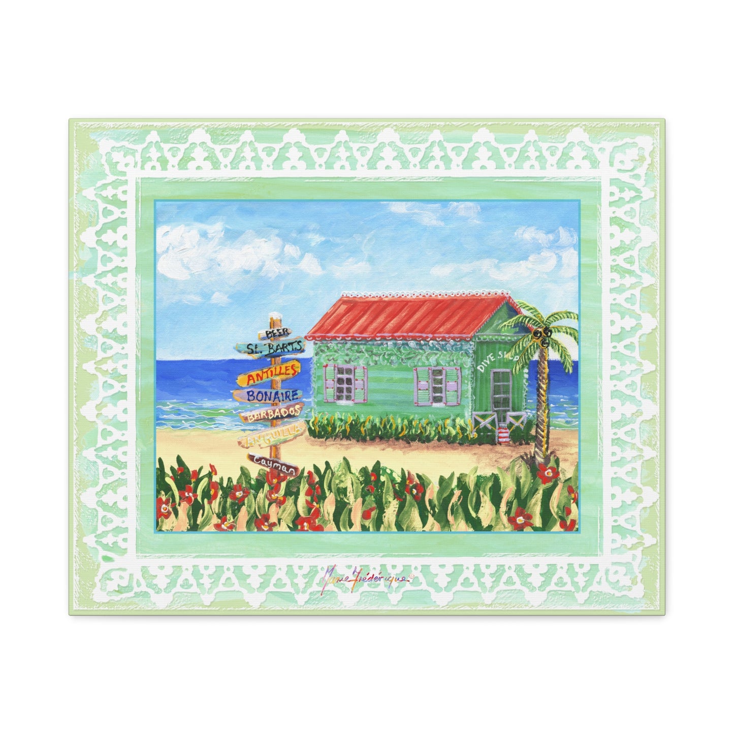 Beach cabana, Coastal Canvas Wall Art - by artist Marie Frederique