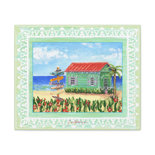 Beach cabana, Coastal Canvas Wall Art - by artist Marie Frederique