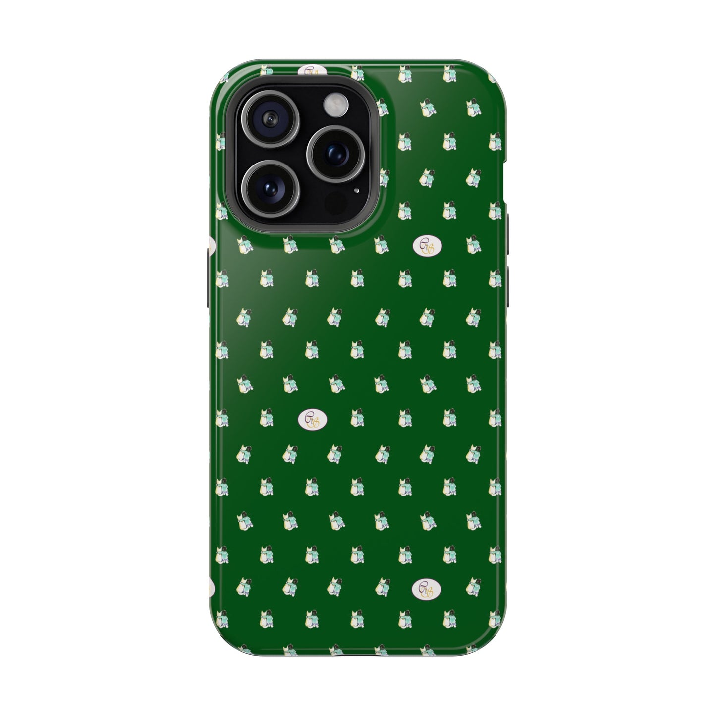 CTS Green - repeat pattern boy and dog, Impact-Resistant Phone Cases by artist Marie Frederique