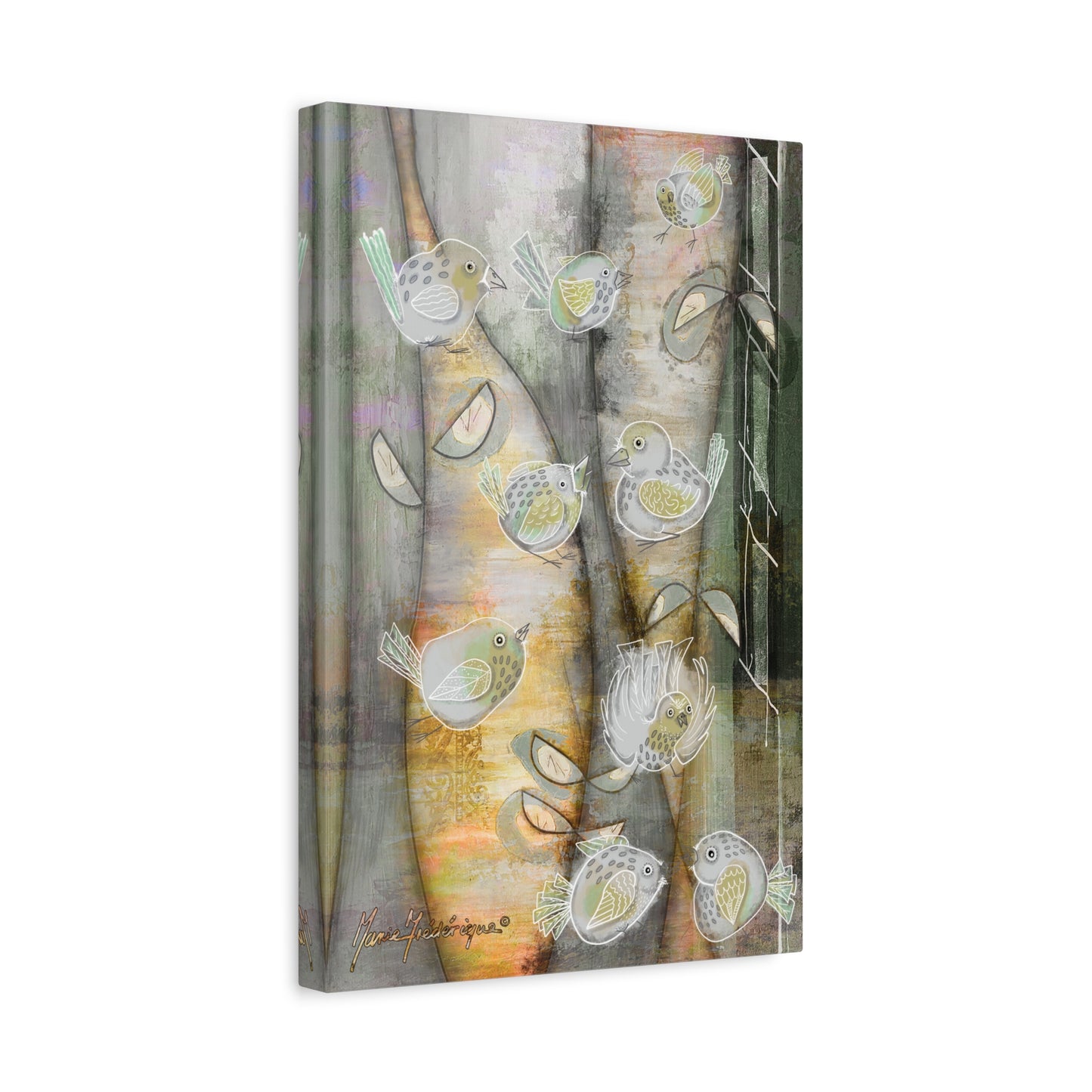 Birds in a forest, Matte Canvas Art by artist Marie Frederique