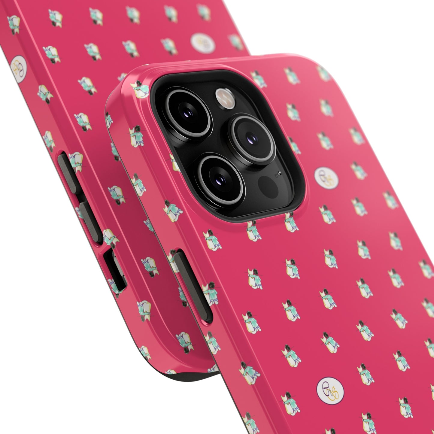 CTS Pink - repeat pattern boy and dog, Impact-Resistant Phone Cases by artist Marie Frederique