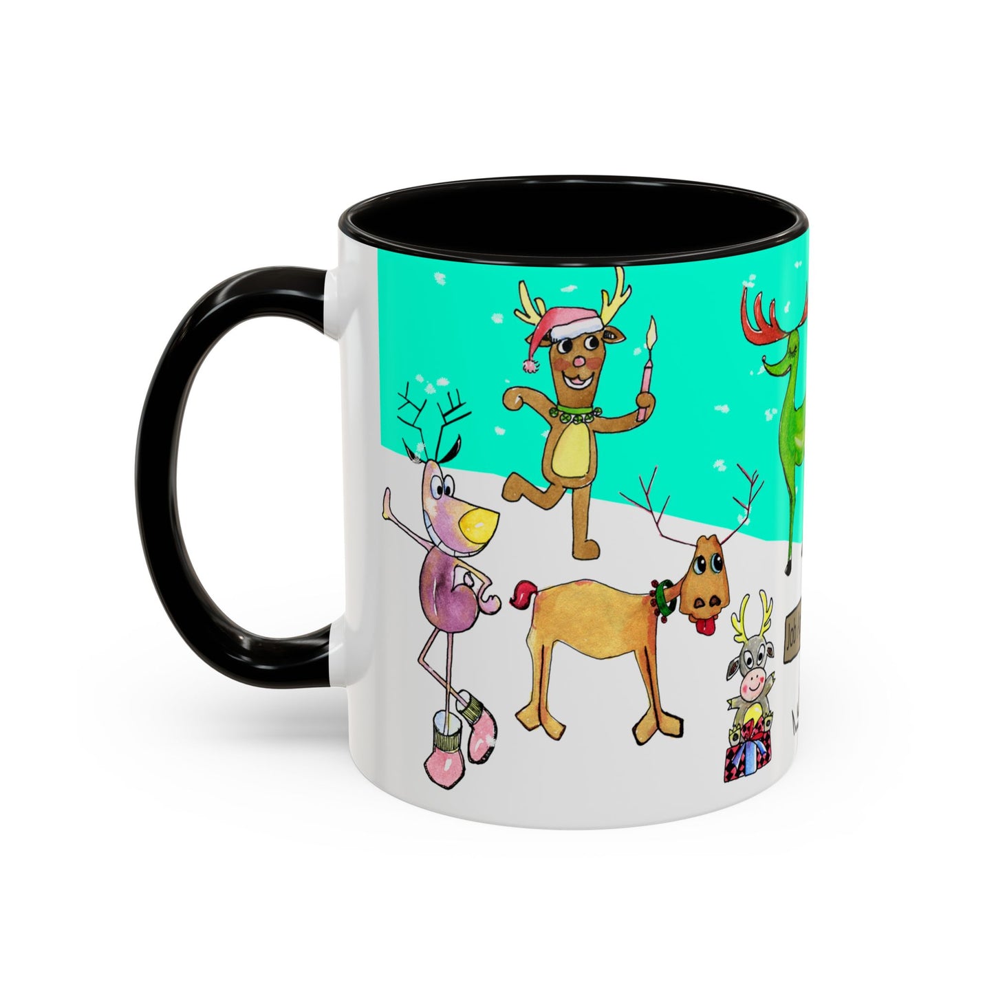 Santa's Job application line up, Christmas Mug, by artist Marie Frederique