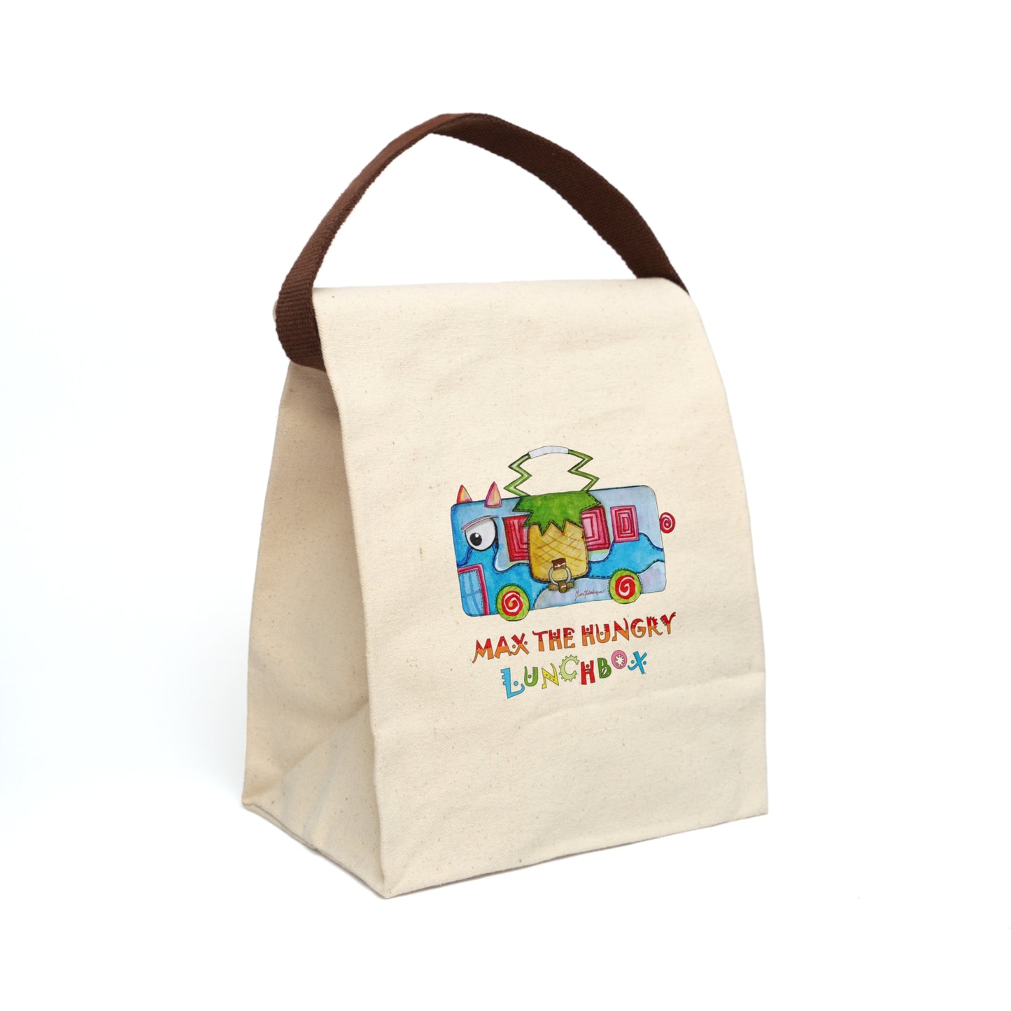 Max the hungry lunchbox - Multi colored Canvas Lunch Bag With Strap by Artist Marie Frederique