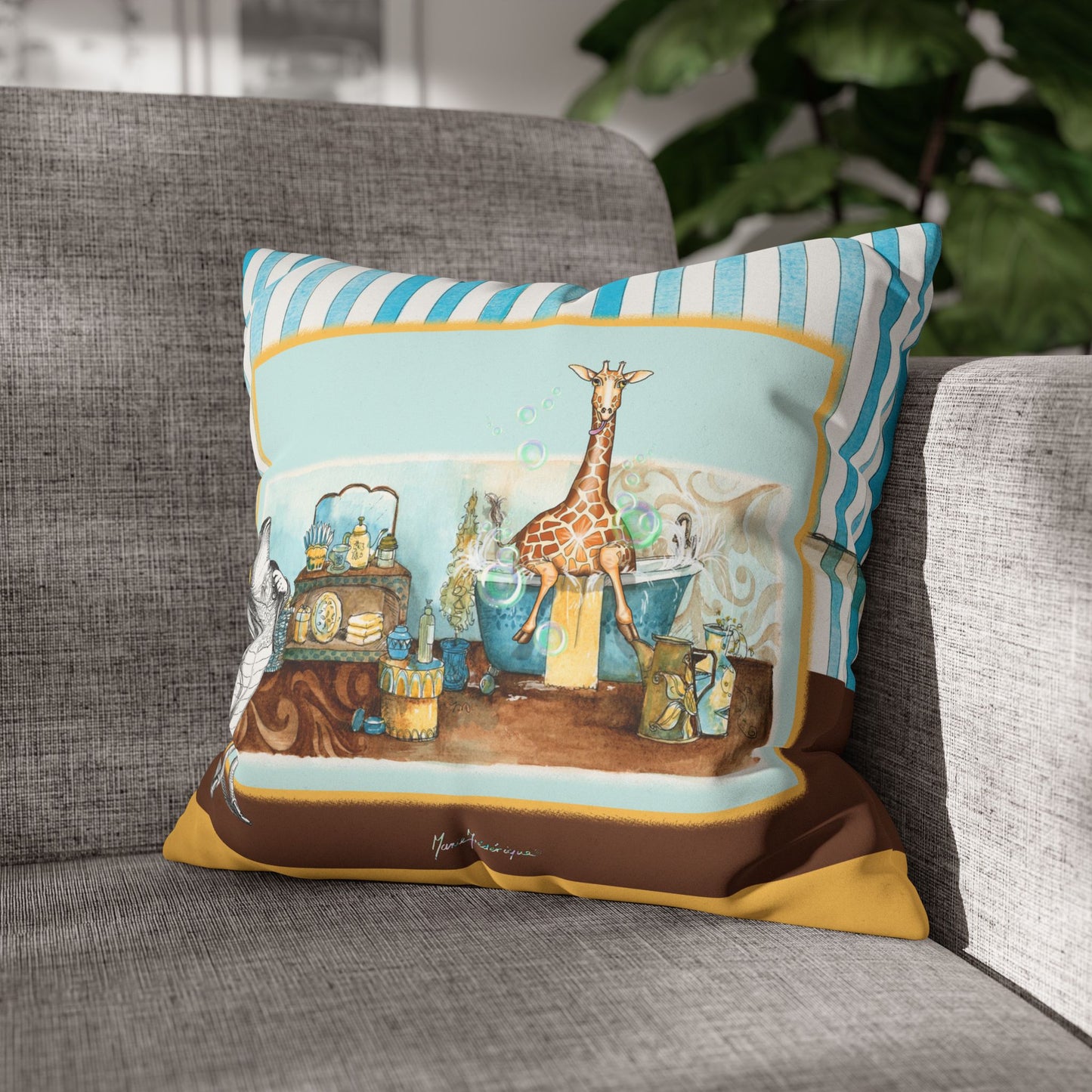 Giraffe Faux Suede Square Pillow cover only — Nursery Animal Decorative Pillow cover by artist Marie Frederique