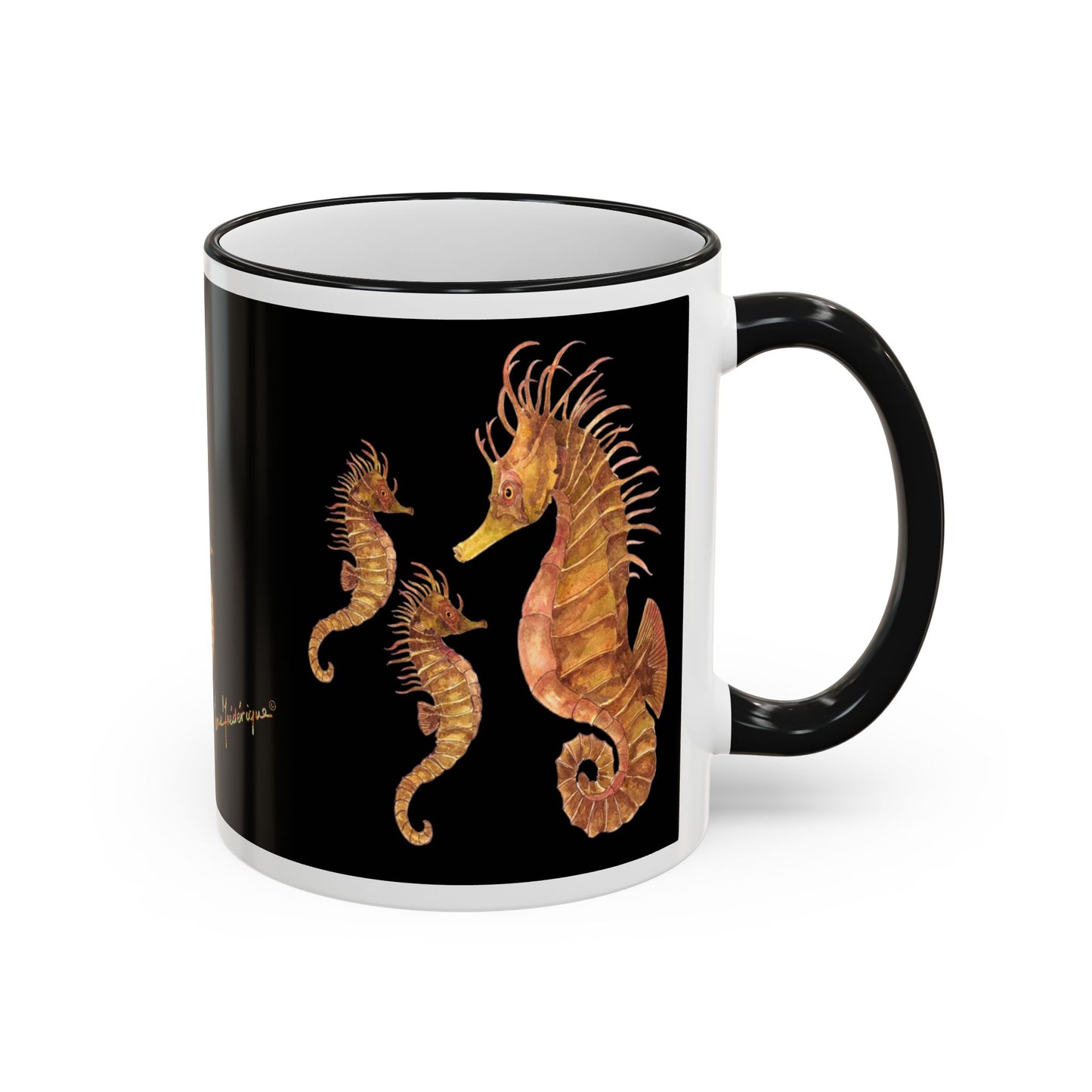 Seahorse Pod Accent Rim Mug – 11oz/15oz by artist Marie Frederique