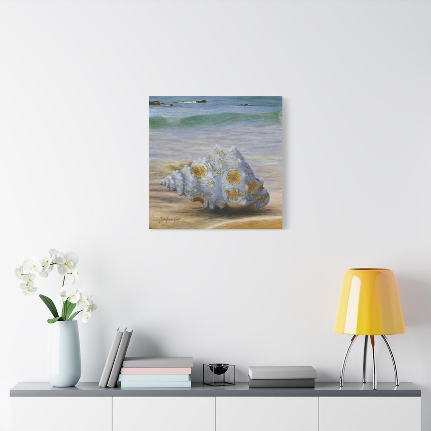 Ocean Tapestry I, Ornate Seashell Beach Canvas – Elegant Coastal Wall Art by artist Marie Frederique
