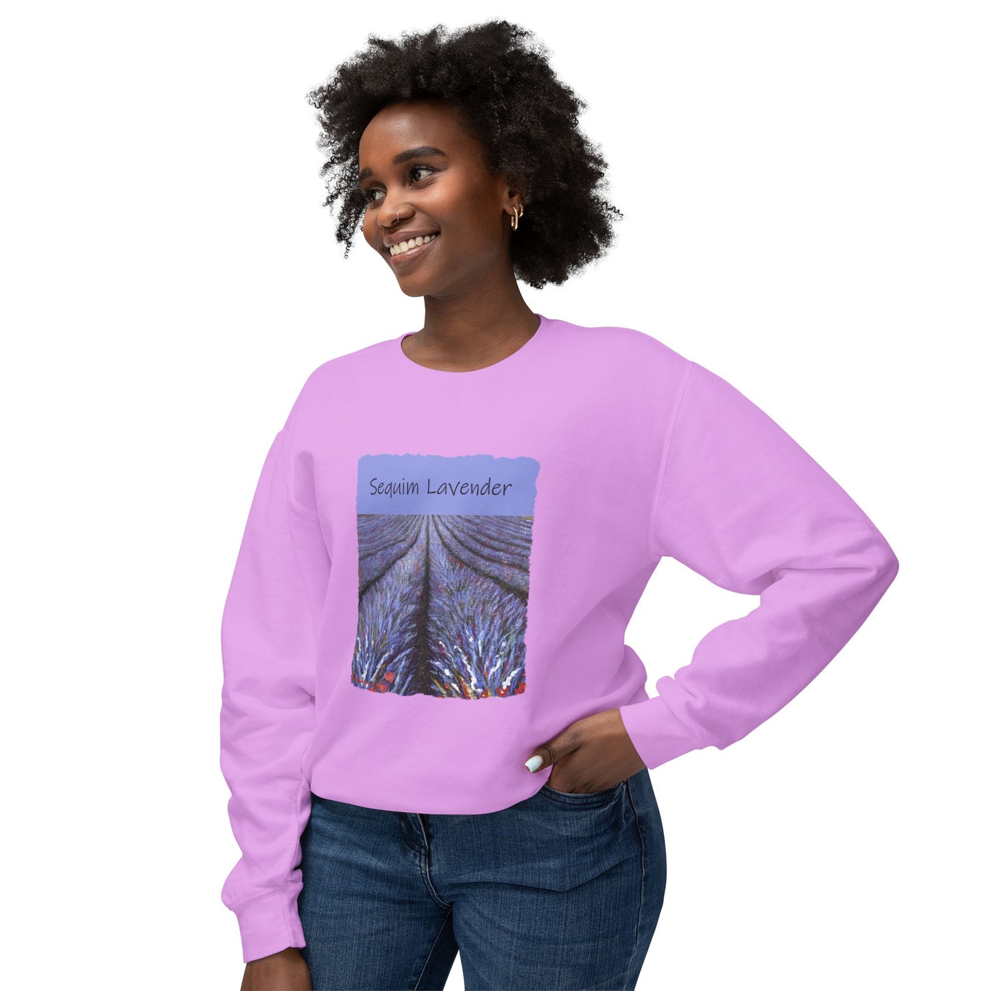 Lavender Field, Sequim WA - Unisex Lightweight Crewneck Sweatshirt by Artist Marie Frederique