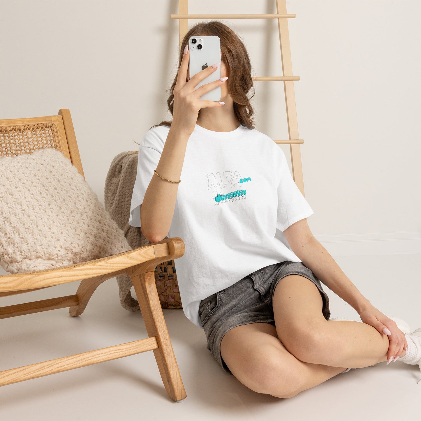 Caterpillar Cute Graphic Tee — 'MFA Squirm' Minimalist T-Shirt by artist Marie Frederique