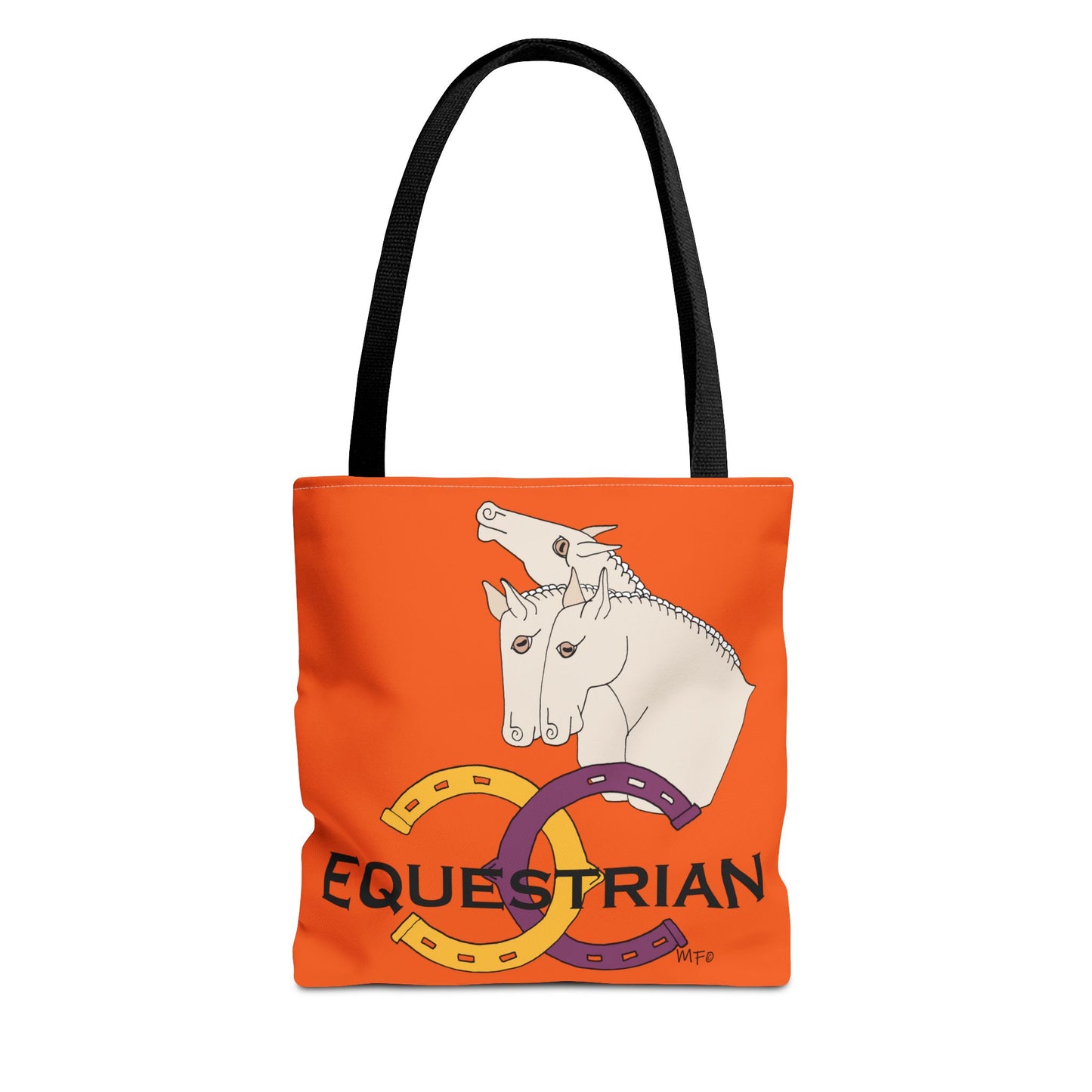 EQUESTRIAN CTS, Orange Tote Bag in 3 sizes and black or beige handles by artist Marie Frederique