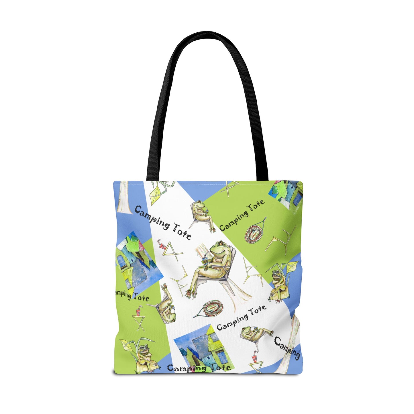 Camp Frog Adventure Tote Bag by artist Marie Frederique