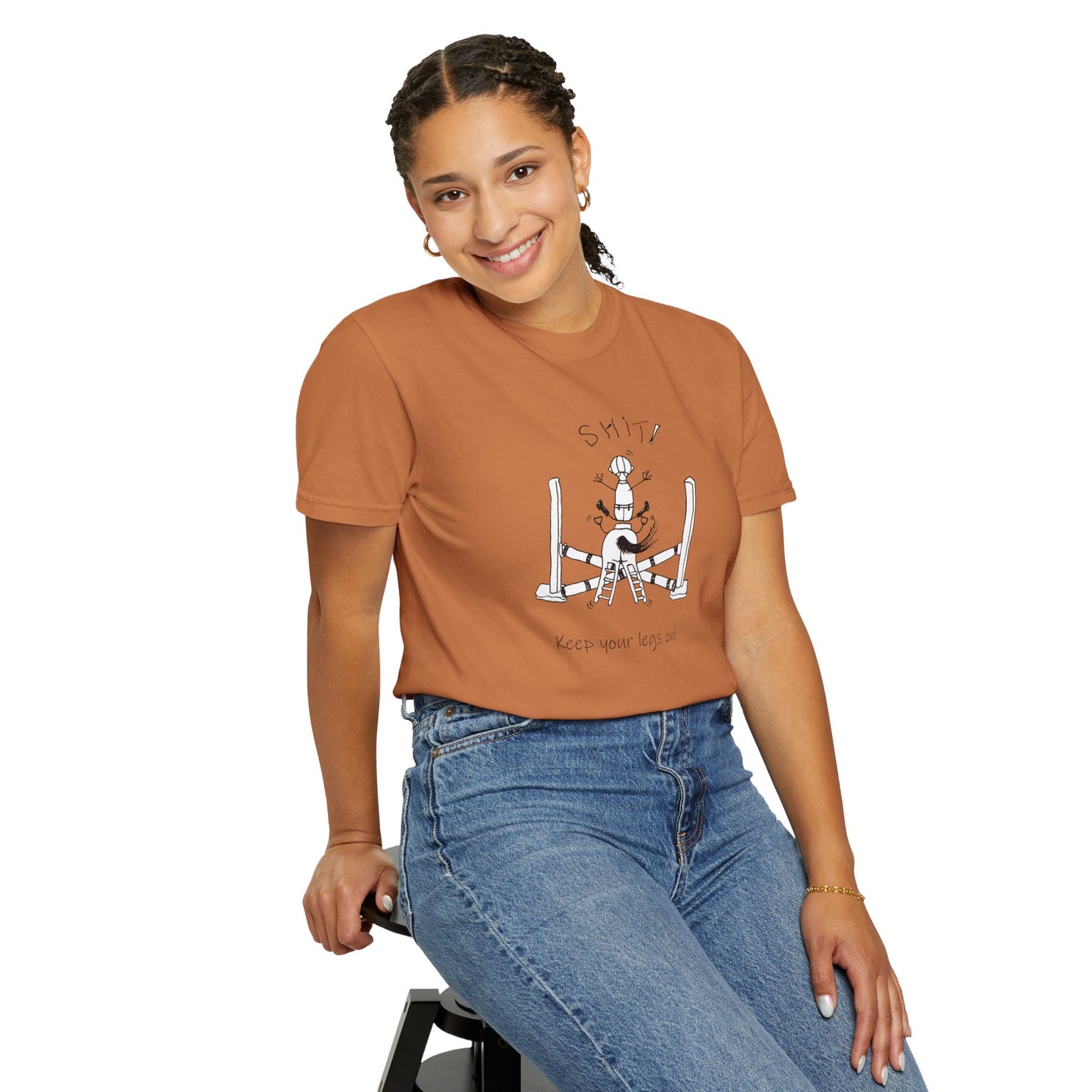 CTS - Keep your legs on! Equestrian Whimsical T in 5 colors- Unisex Garment-Dyed T-shirt by artist Marie Frederique