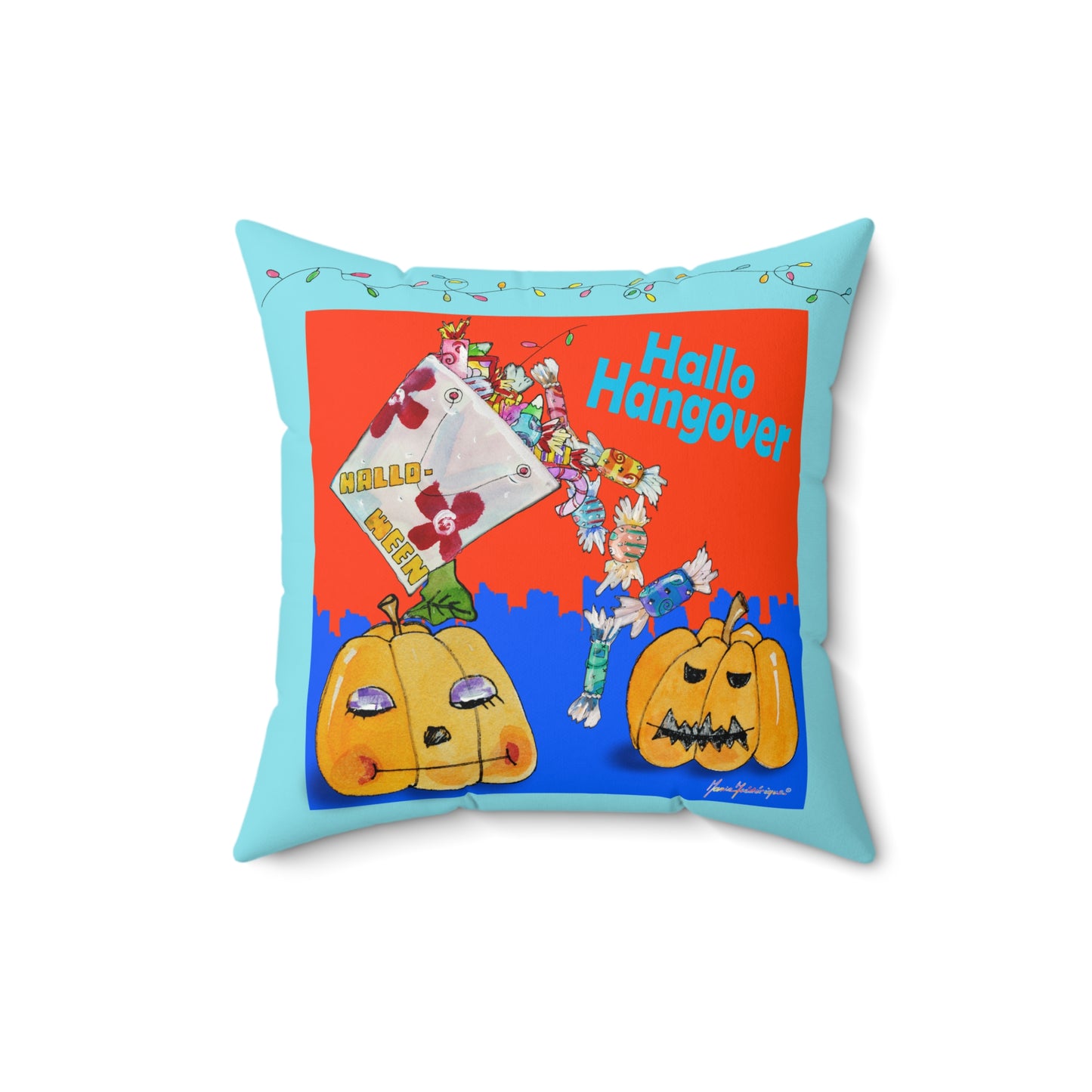 Hallo Hangover - Decorative Pillow by artist Marie Frederique
