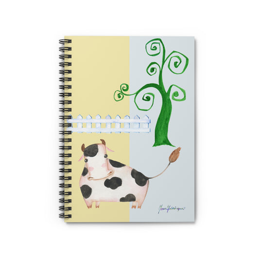 Cow in a field with a tree, Spiral Notebook - Ruled Line by Artist Marie Frederique