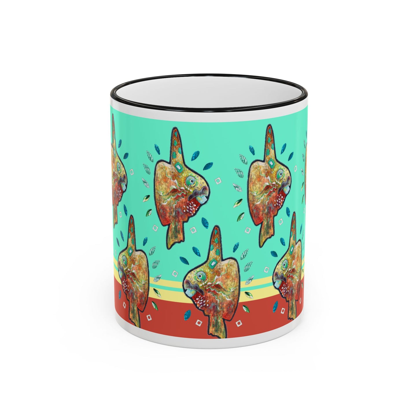Sunfish Pattern Accent Rim Mug (11oz & 15oz) by artist Marie Frederique
