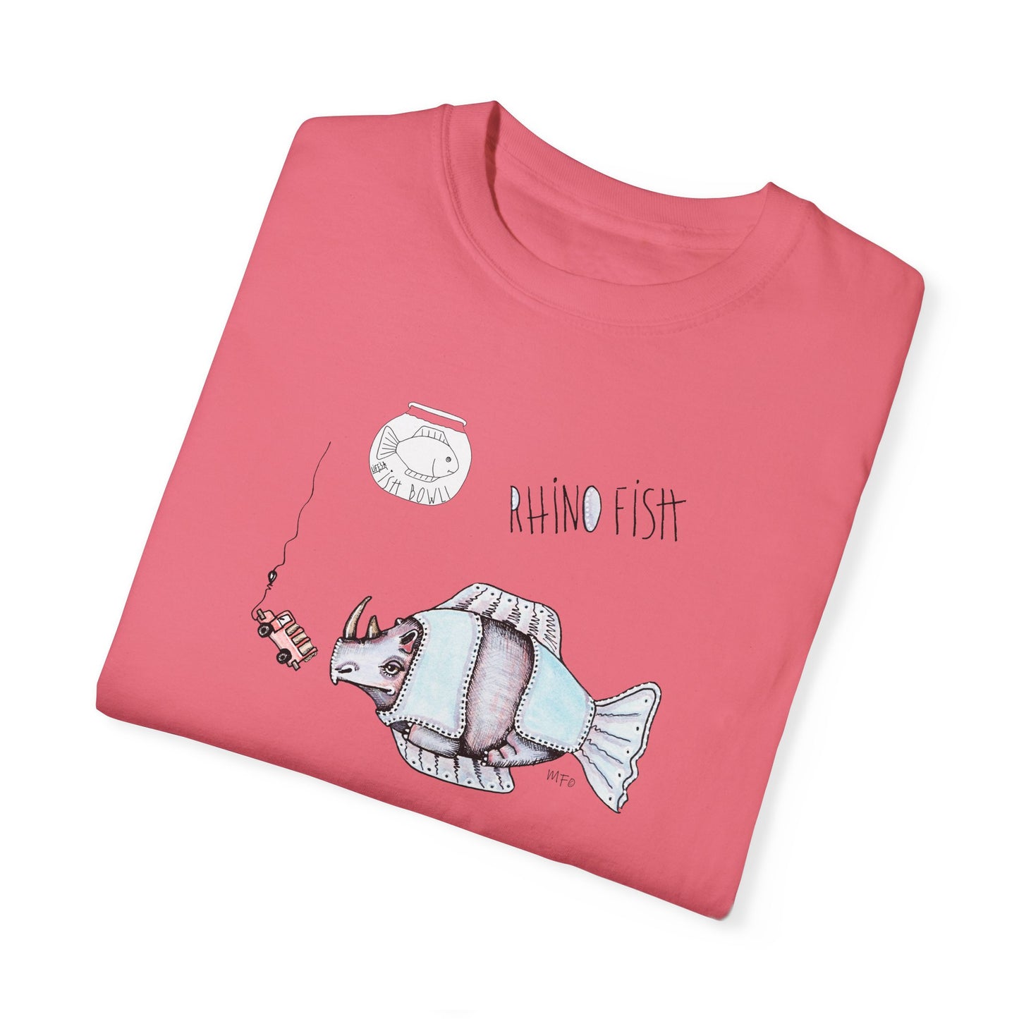 FISHBOWL, Rhino Fish - Unisex Garment-Dyed T-shirt by artist Marie Frederique